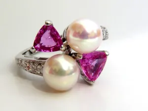 7.8mm Natural South Seas Pink sapphire Diamods rings