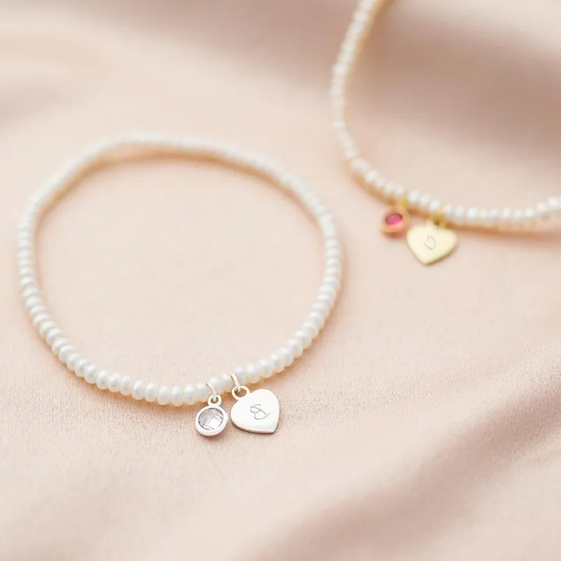925 Silver Pearl Chain Shop Personalized Heart Bracelets