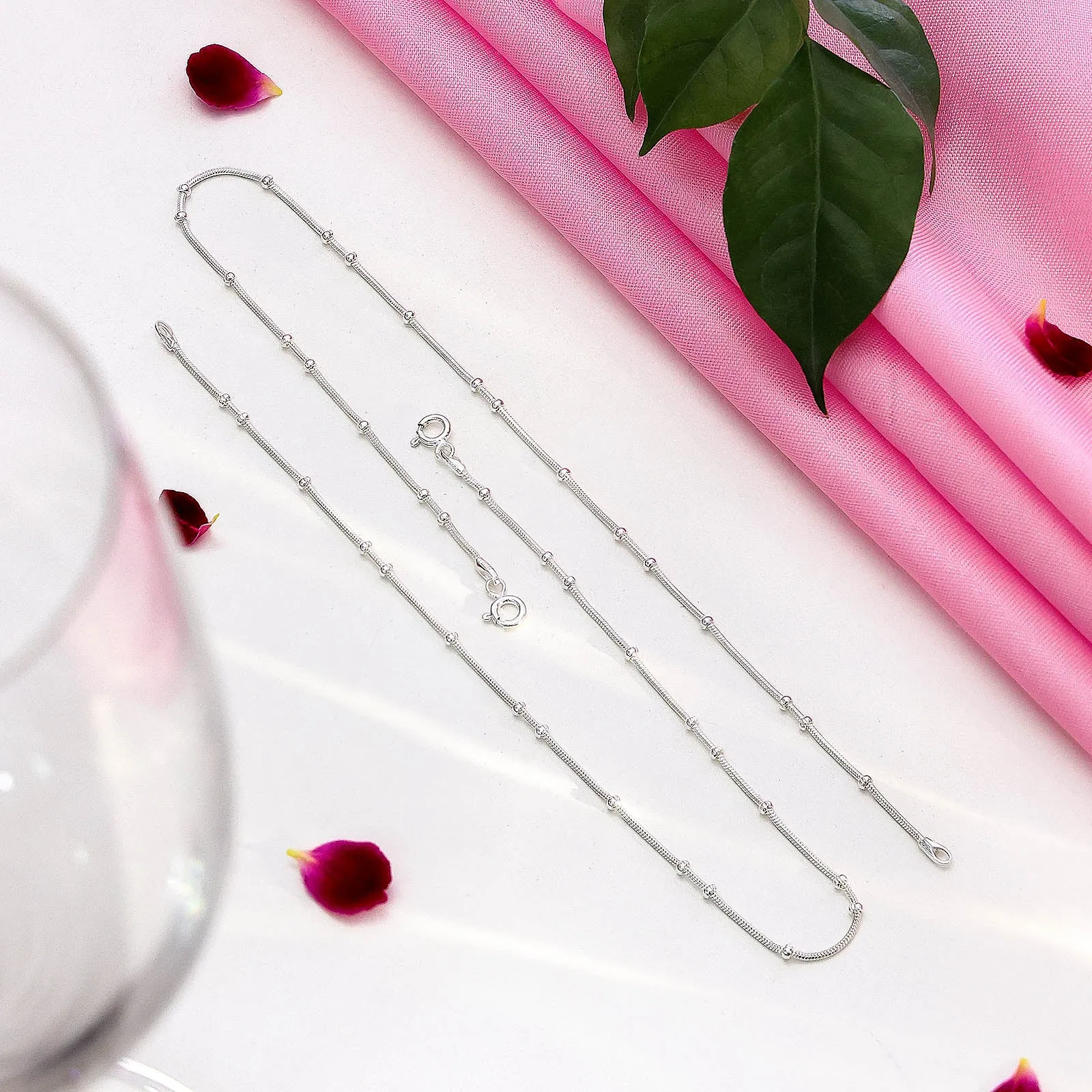 925 Sterling Chunky Beads Silver Anklet