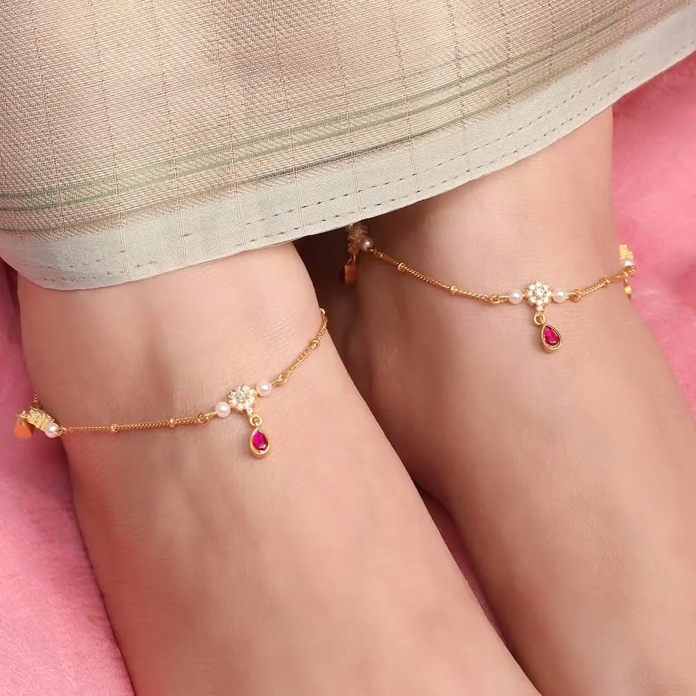 92.5 Sterling Silver Anklet with Flower Charm
