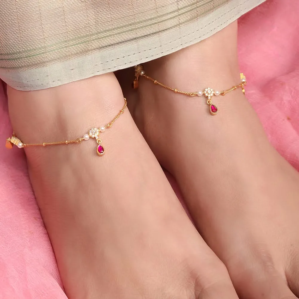 92.5 Sterling Silver Anklet with Flower Charm