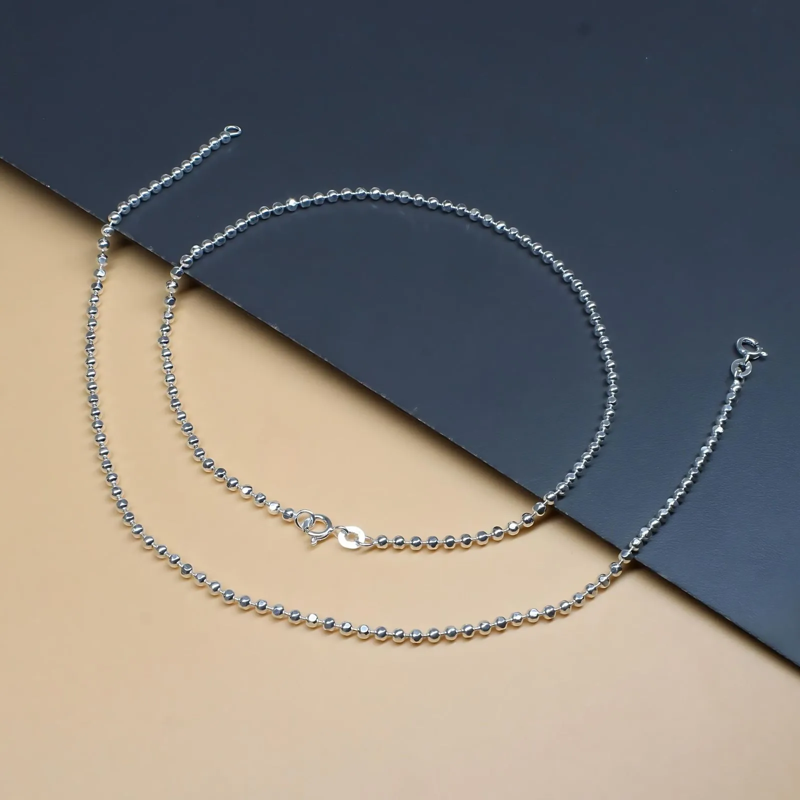 925 Sterling Silver Beaded Girl Women Anklets Ankle Bracelet 10.3"