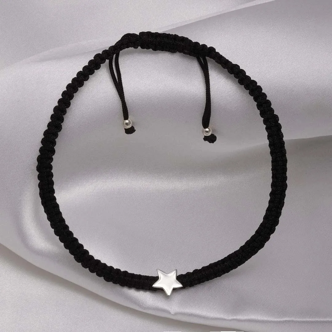 925 Sterling Silver Black Thread Star Moment Silver Anklet