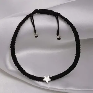 925 Sterling Silver Black Thread Star Moment Silver Anklet