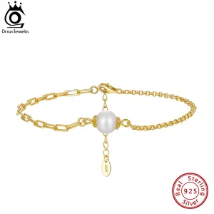 925 Sterling Silver Cuban Chain Bracelet with Real Natural Pearl for Women