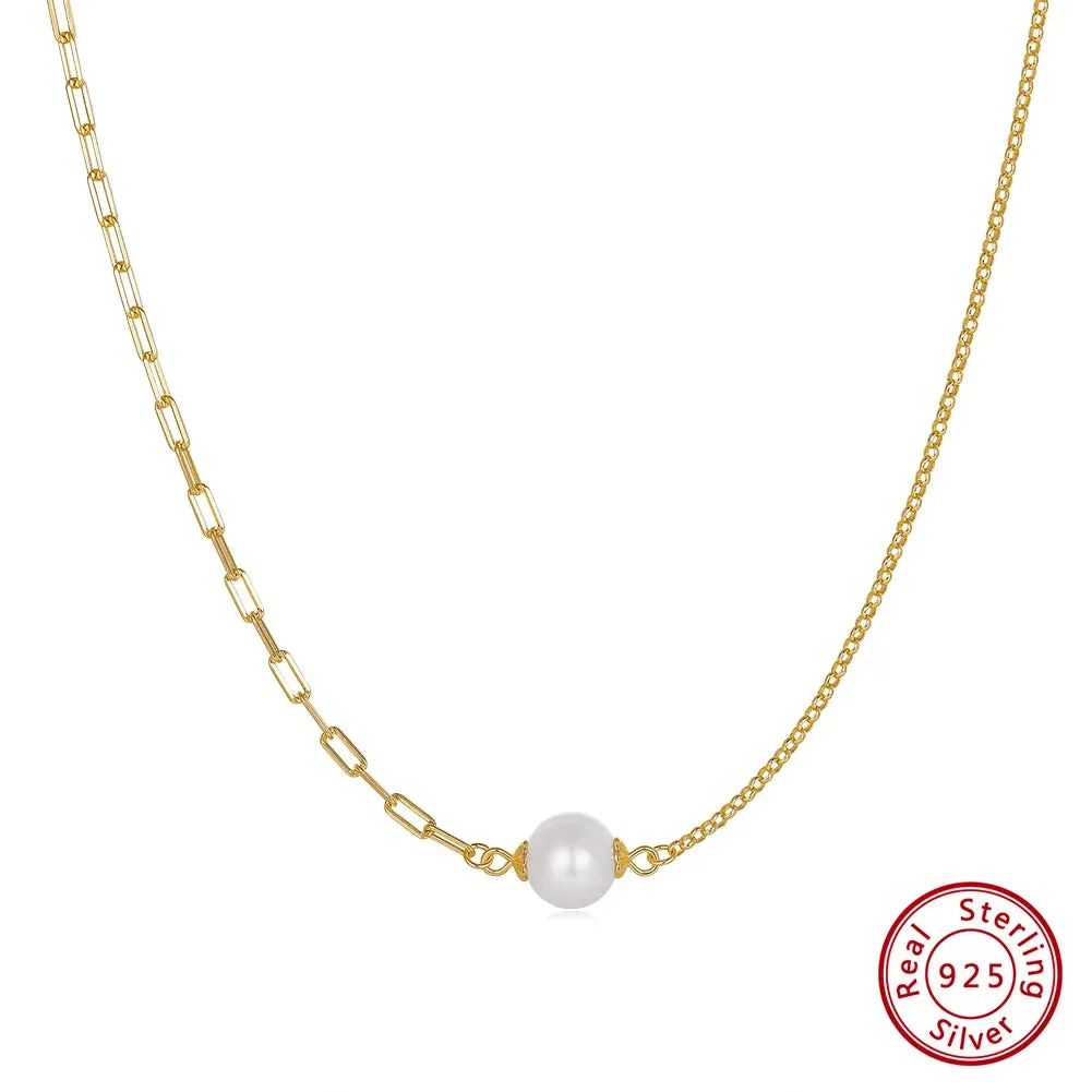 925 Sterling Silver Cuban Chain Bracelet with Real Natural Pearl for Women