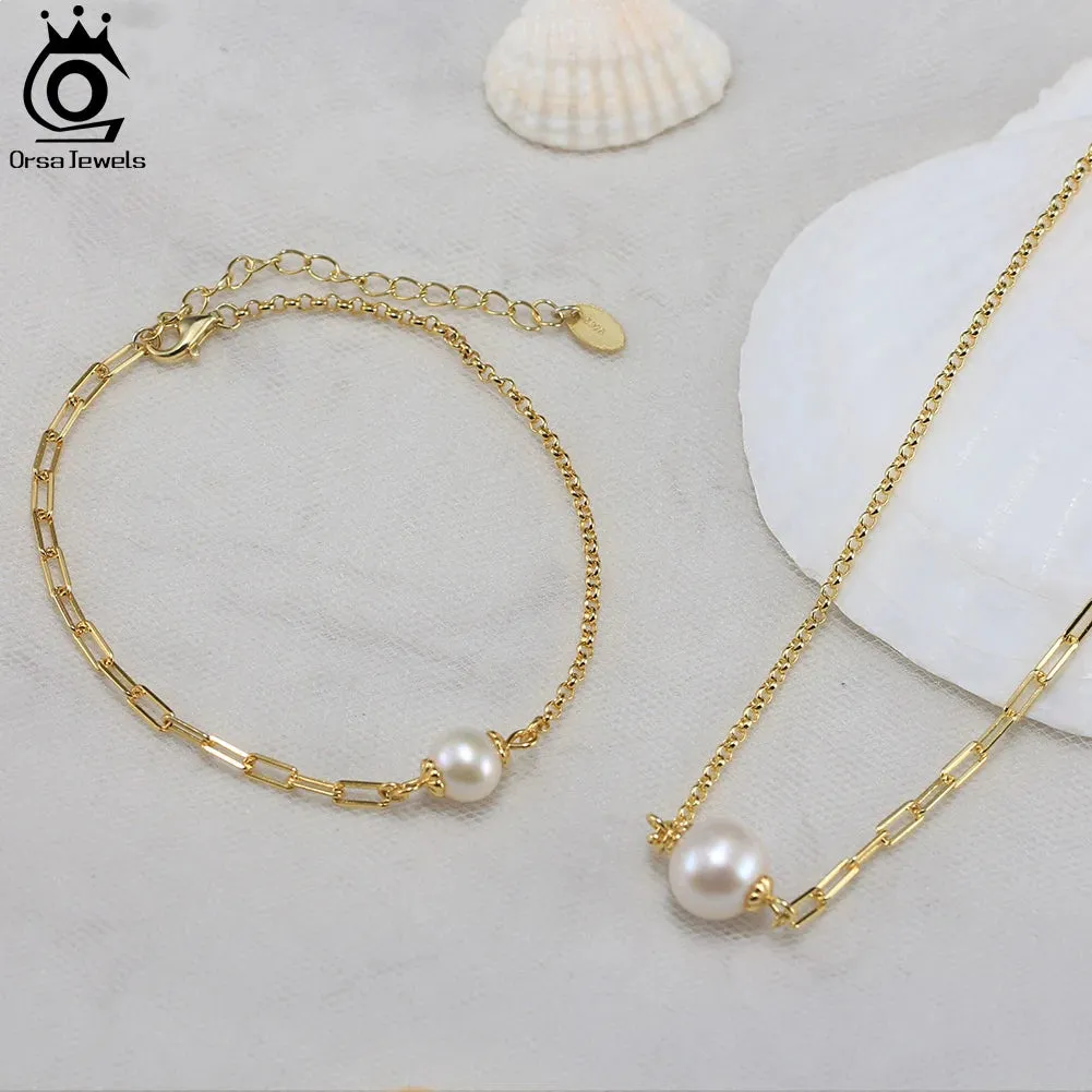 925 Sterling Silver Cuban Chain Bracelet with Real Natural Pearl for Women