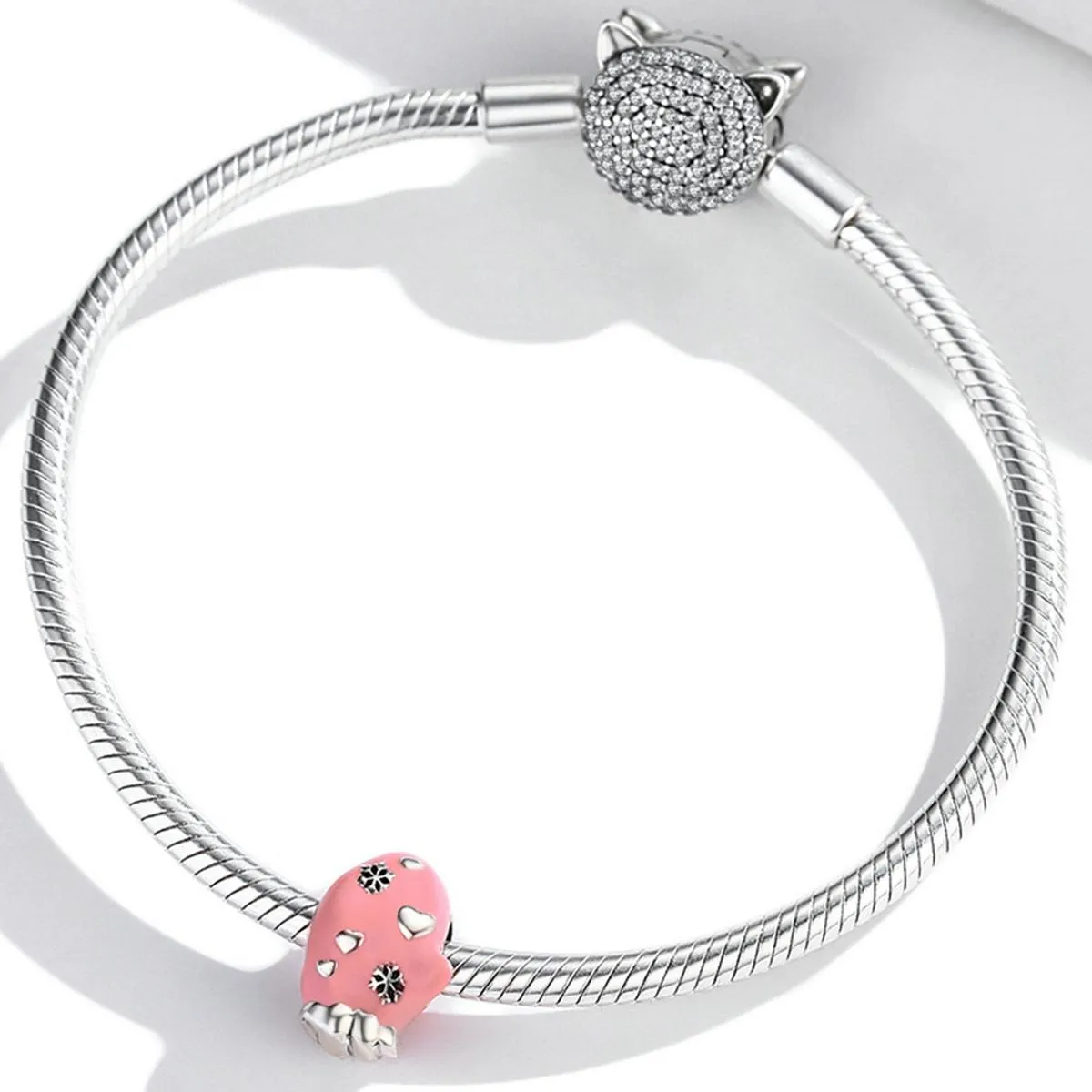 925 Sterling Silver Diy Pink Beaded Bracelet / Necklace Set