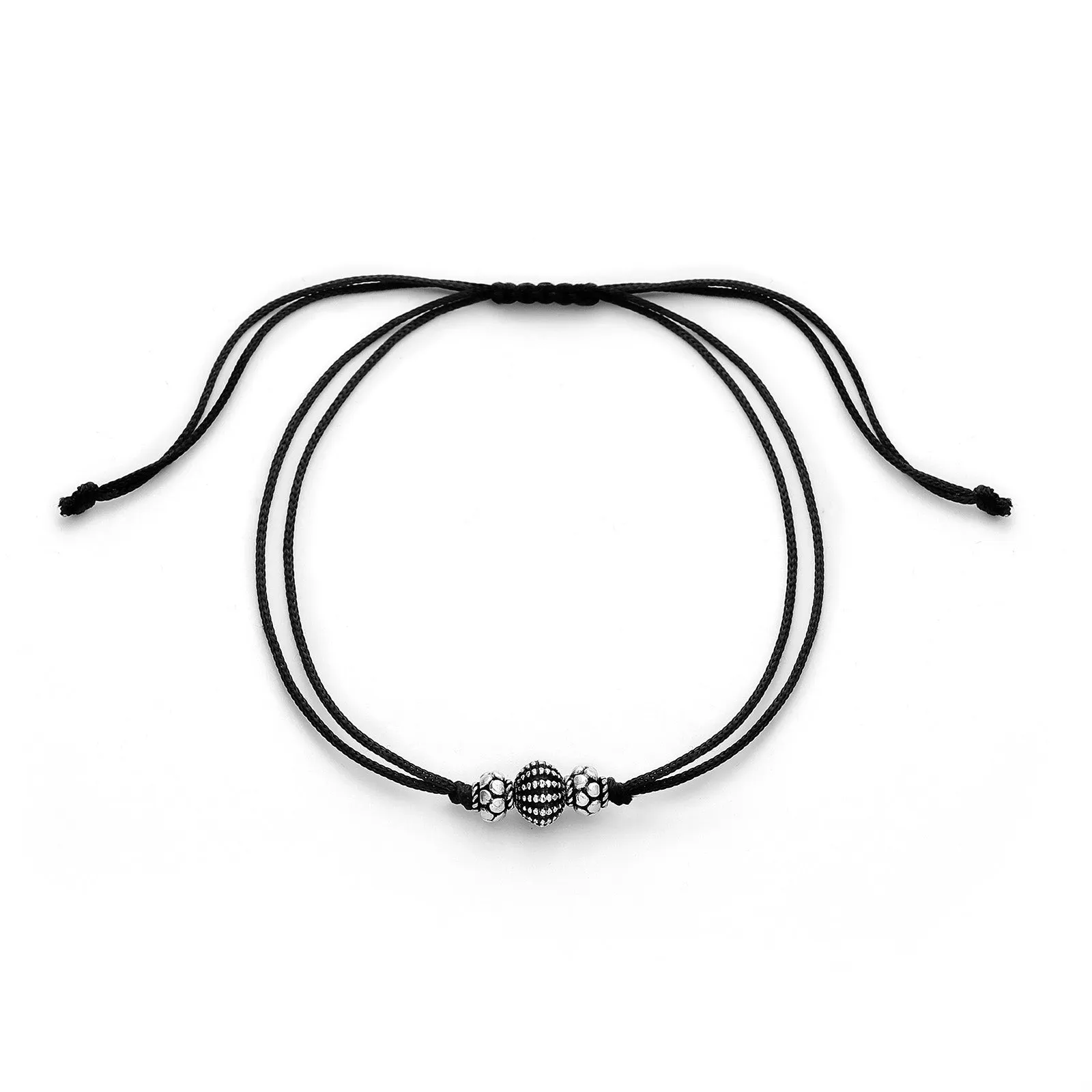 925 Sterling Silver Oxidized Ball Thread Anklet.