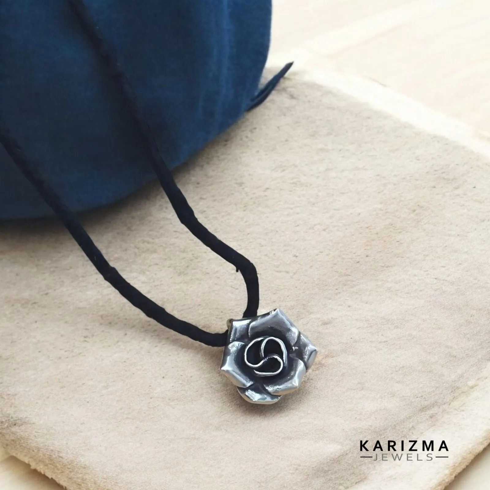 925 Sterling Silver Oxidized Flower charm with black thread pretty gift Women single Anklet