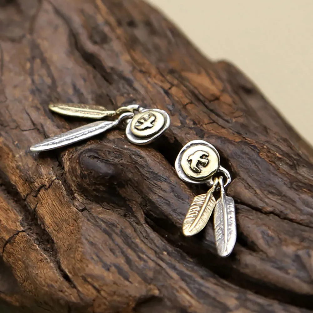 925 Sterling Silver Thai Silver Earrings Feather Eagle Men Fashion Punk Jewelry