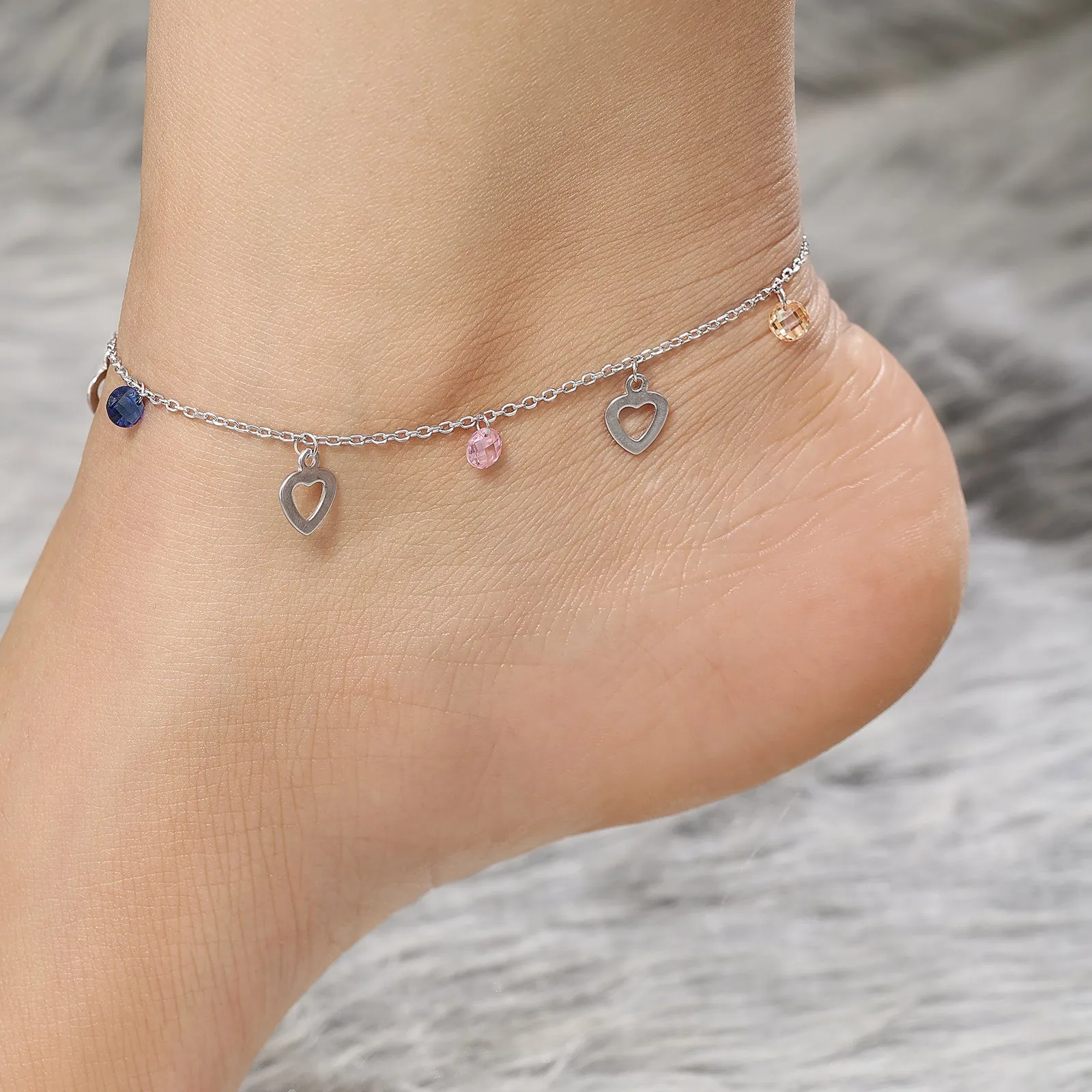 925 Sterling Silver Touchy Heart Silver Anklet