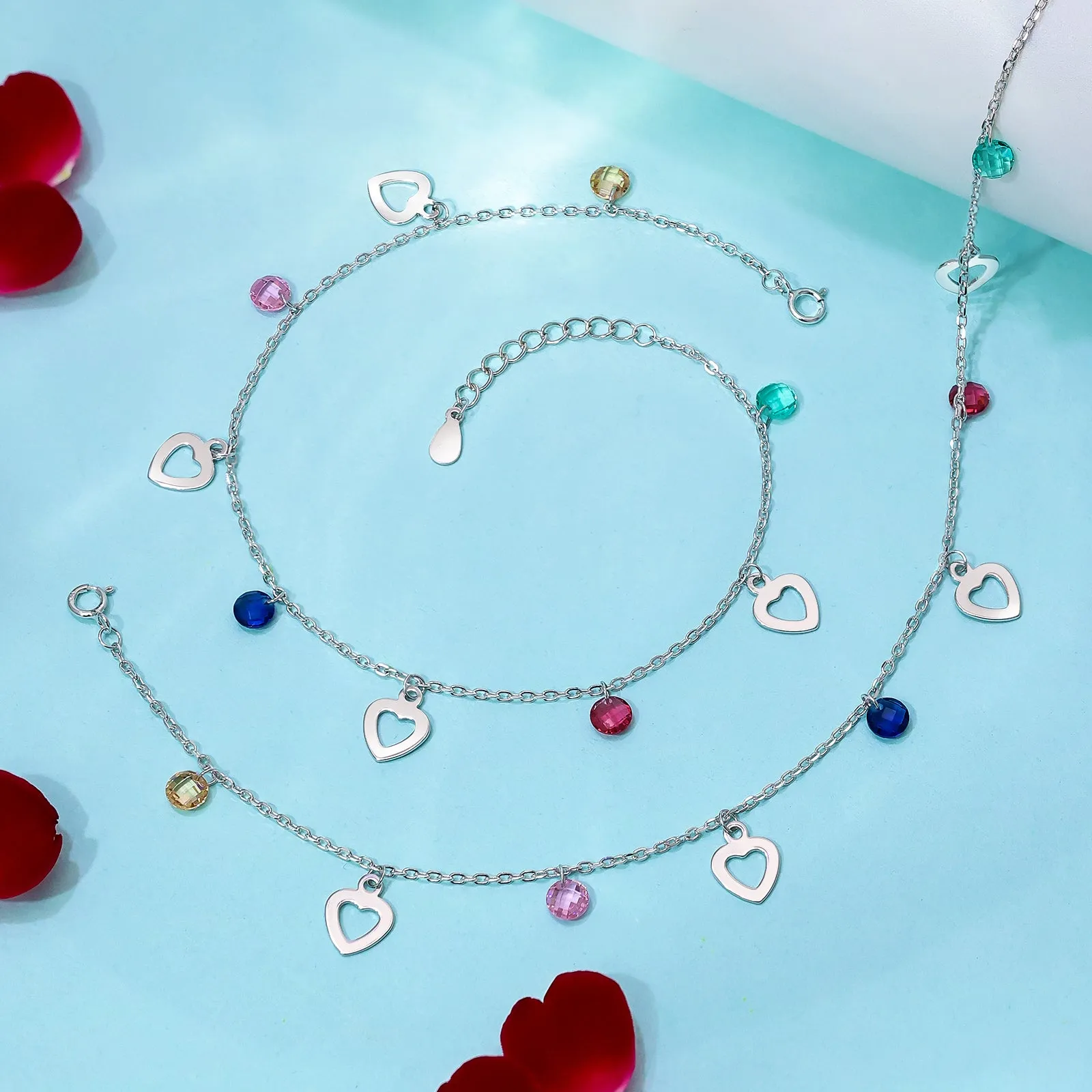 925 Sterling Silver Touchy Heart Silver Anklet