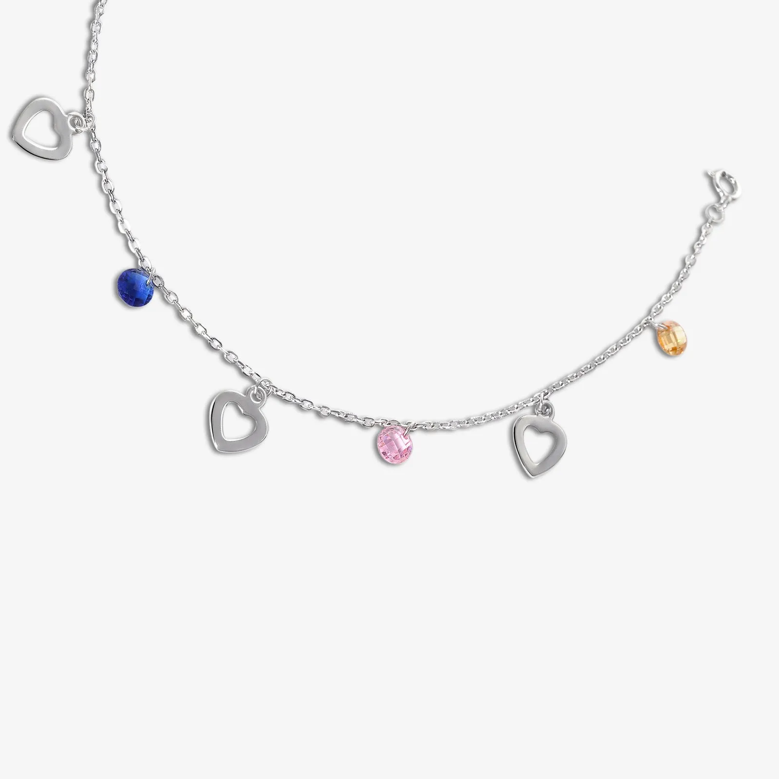 925 Sterling Silver Touchy Heart Silver Anklet