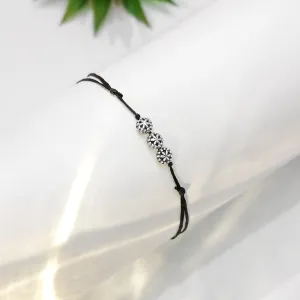 925 Sterling Silver Triple Flower Black Thread Anklet