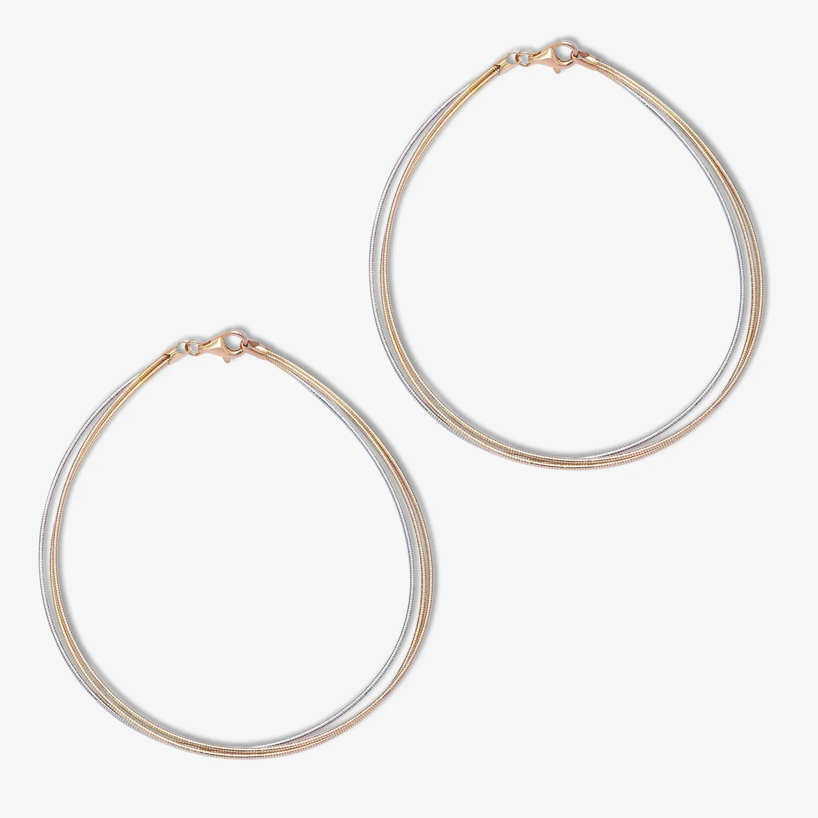 925 Sterling Silver Triple Layer Triple Tone Chain Anklet