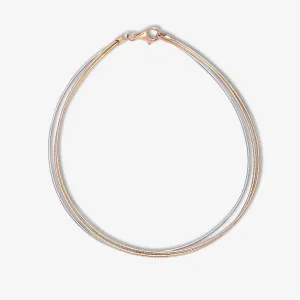 925 Sterling Silver Triple Layer Triple Tone Chain Anklet