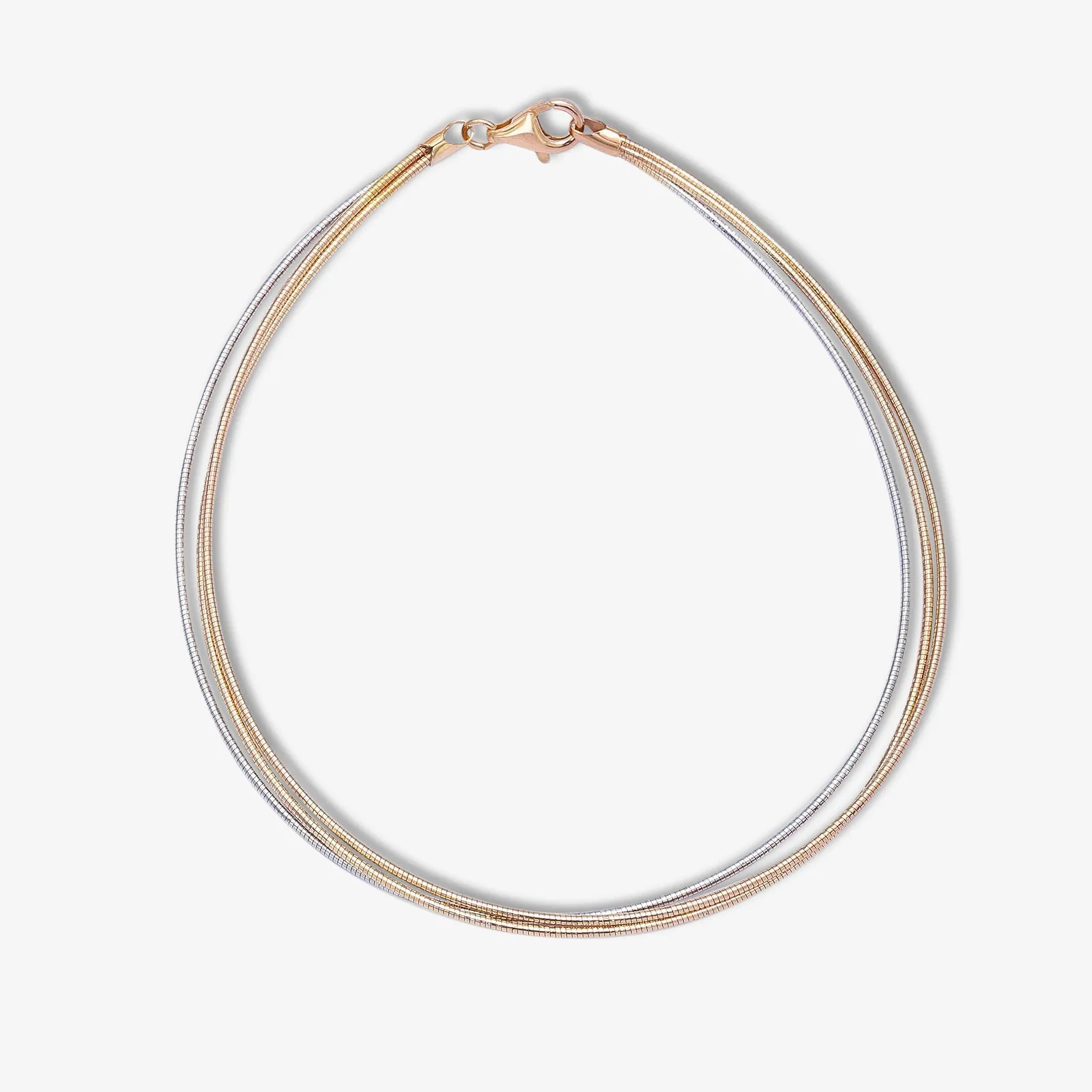 925 Sterling Silver Triple Layer Triple Tone Chain Anklet