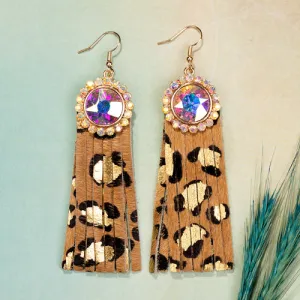 93020 - Rhinestone Tassel Earrings - Leopard & Gold