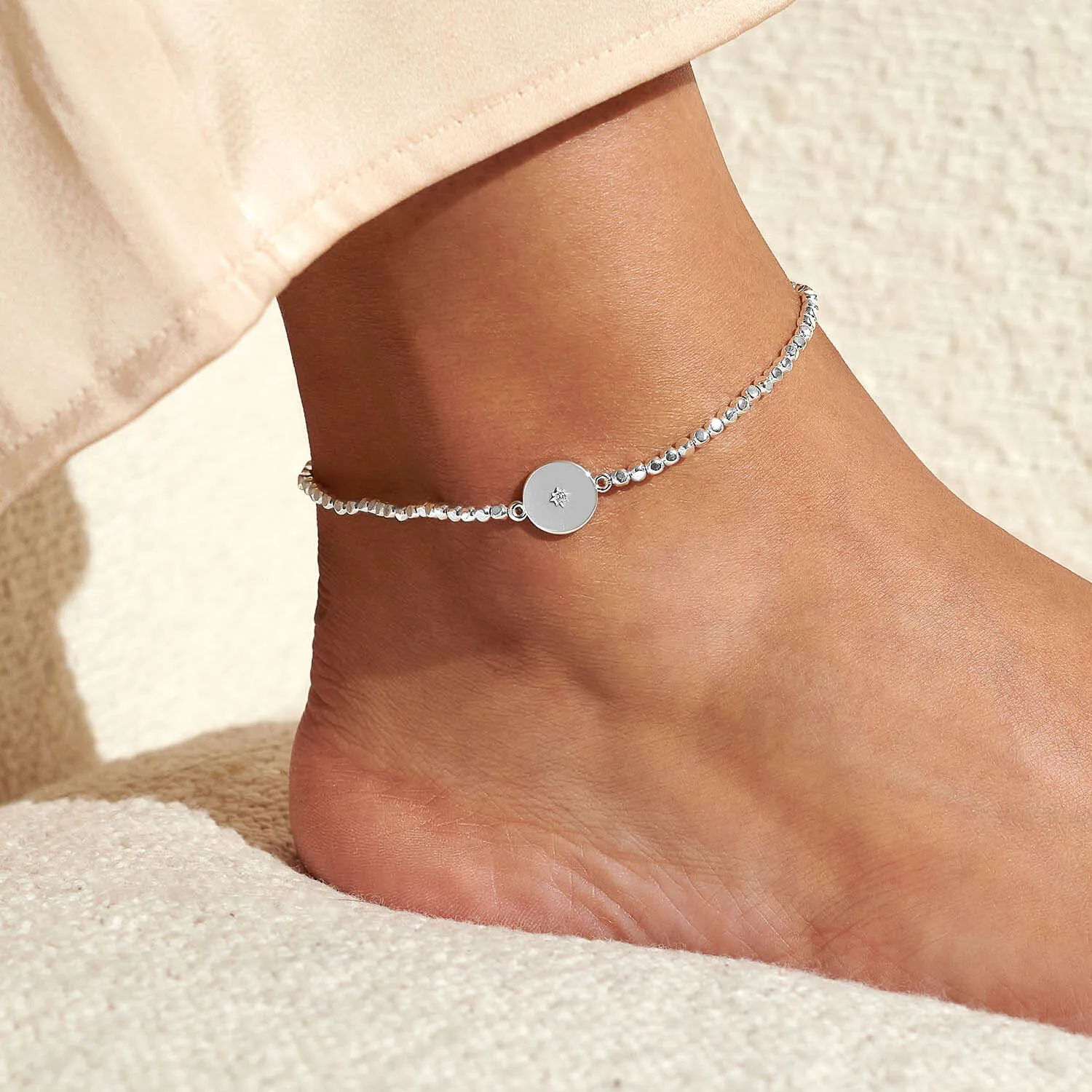 A Little & Co - Brass - Silver Plated - Minstrel - Crystal Stretch Beaded Anklet 9 1/6"