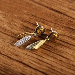 A Pair Real Solid 925 Sterling Silver Earrings Feather Eagle Bird Round Jewelry
