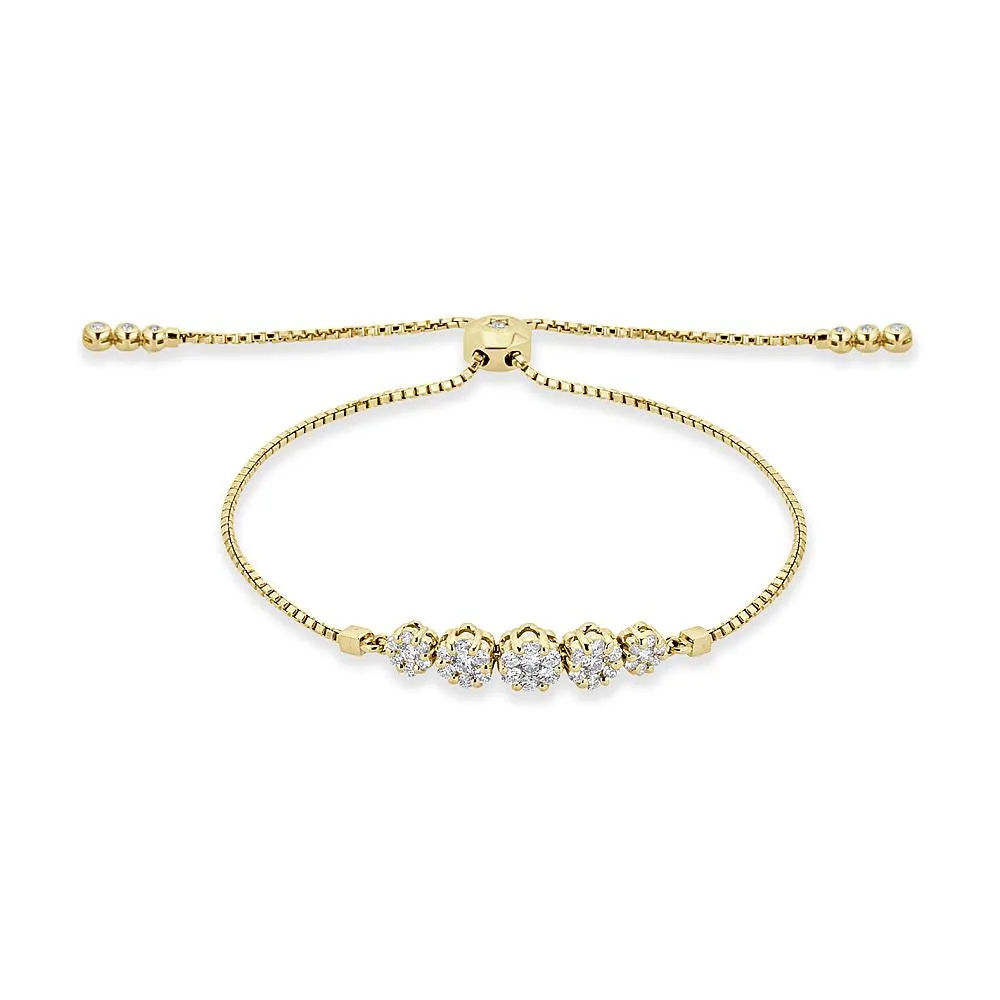 Adjustable  5 Sliding Flower Diamond Fringe Bracelet