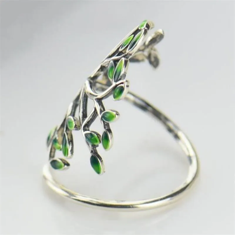 Adjustable Green Leaf Ring
