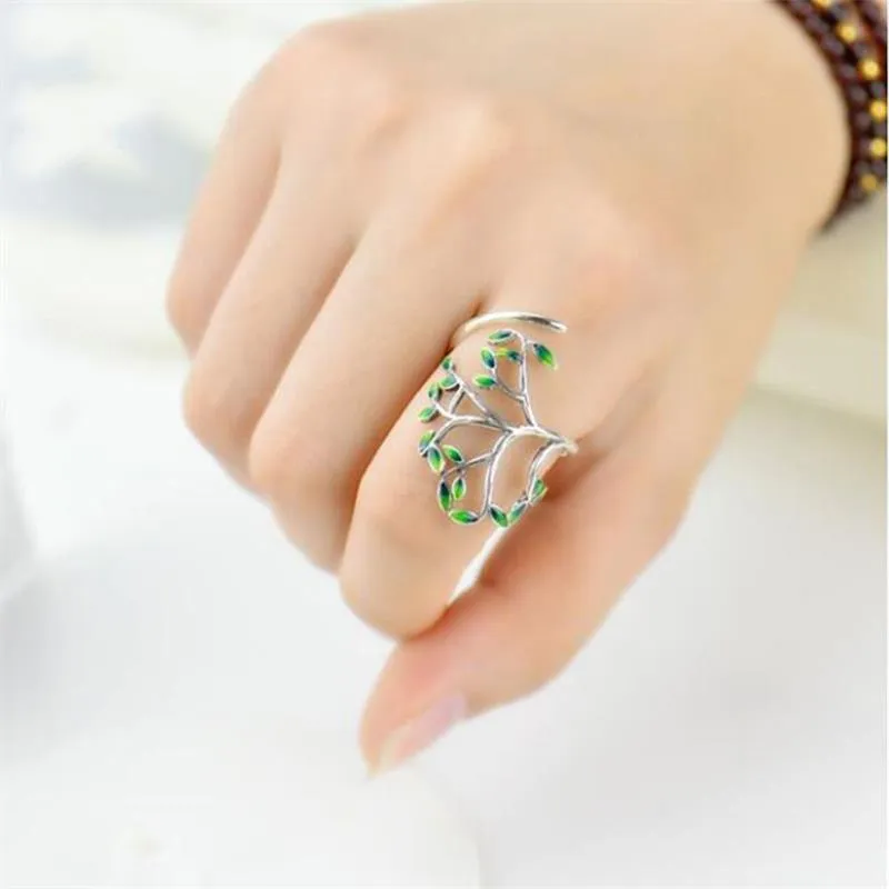 Adjustable Green Leaf Ring