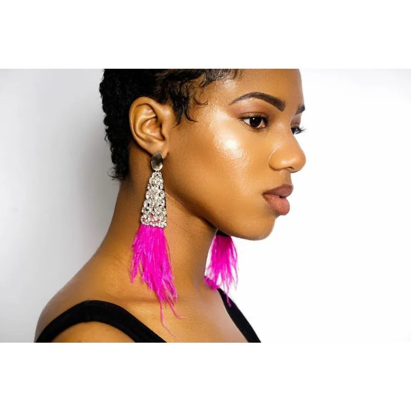 Adonna rhinestone feather earrings (3 Colors)