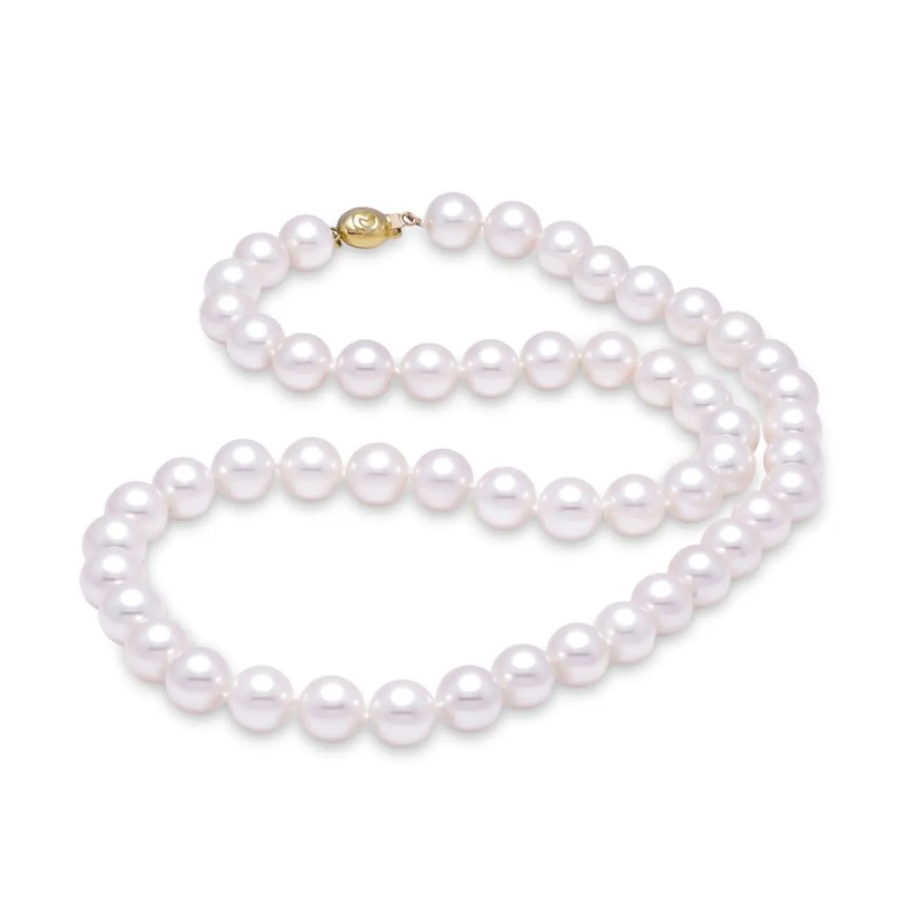Akoya Pearl 18K Yellow Gold Ball Clasp 8-8.5mm Silver Rose A  Strand Necklace