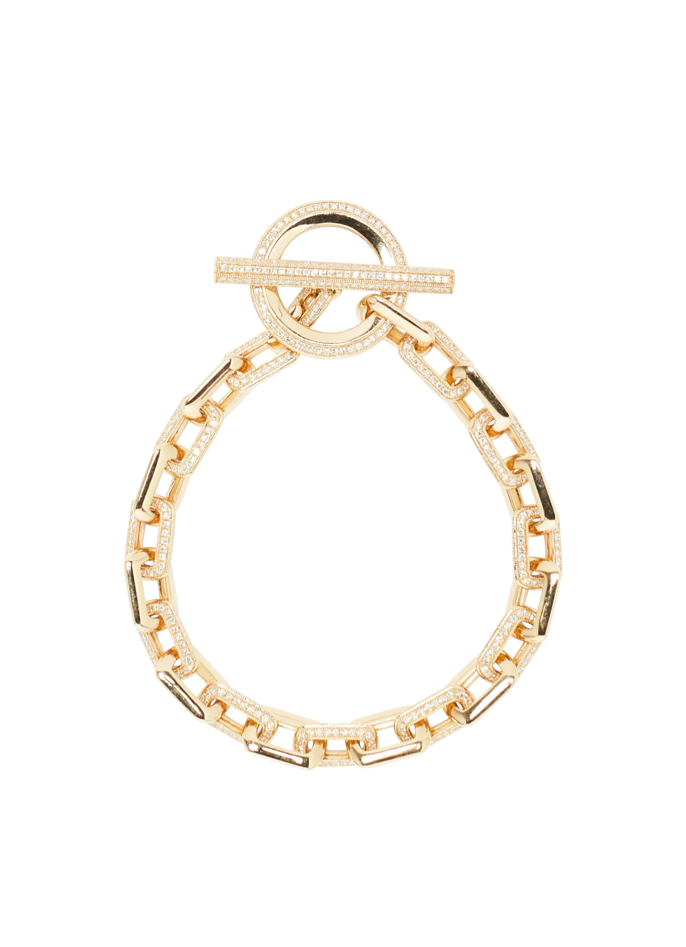 Alternating Diamond Pave Gold Toggle Link Bracelet