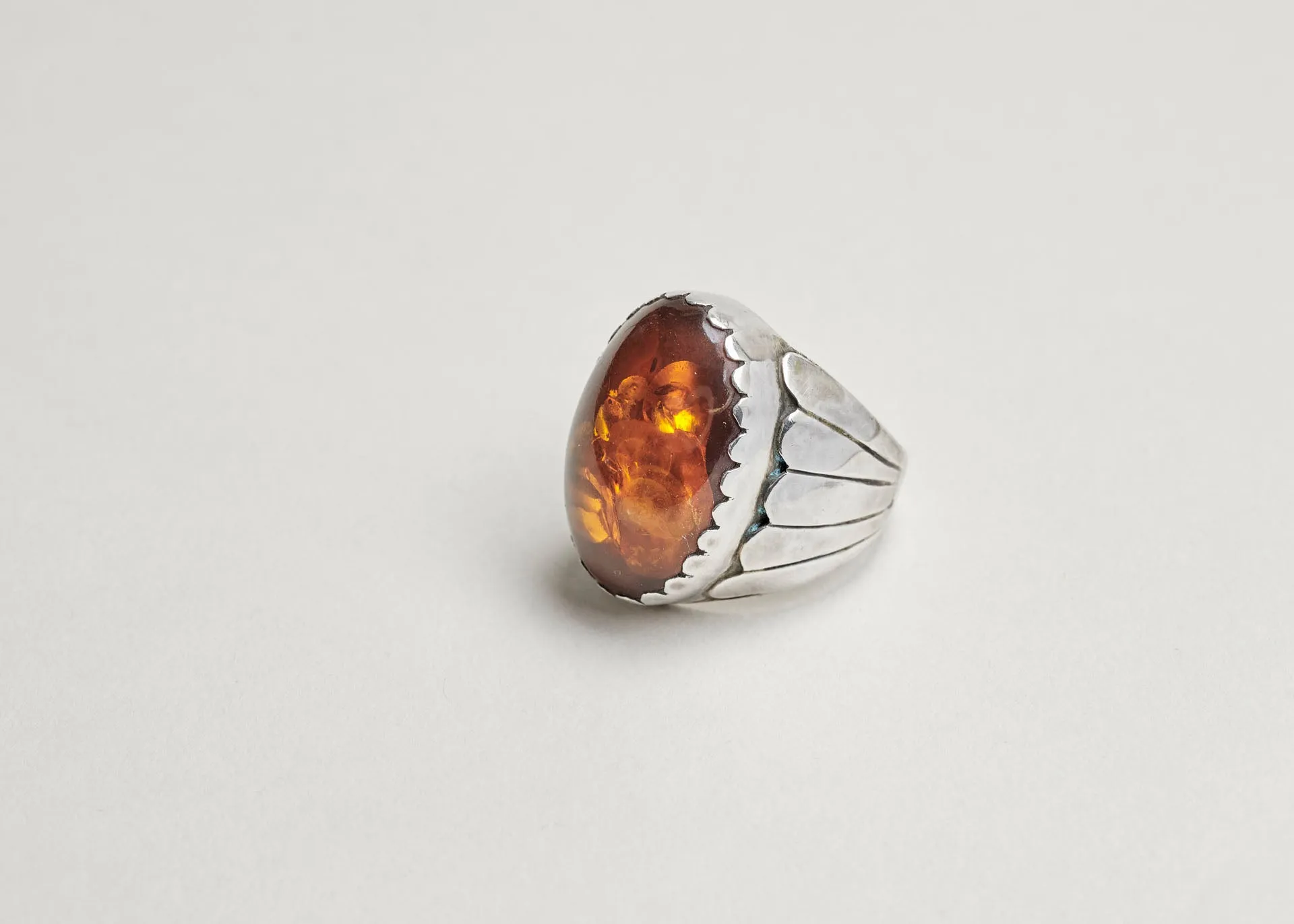 Amber Silver Ring