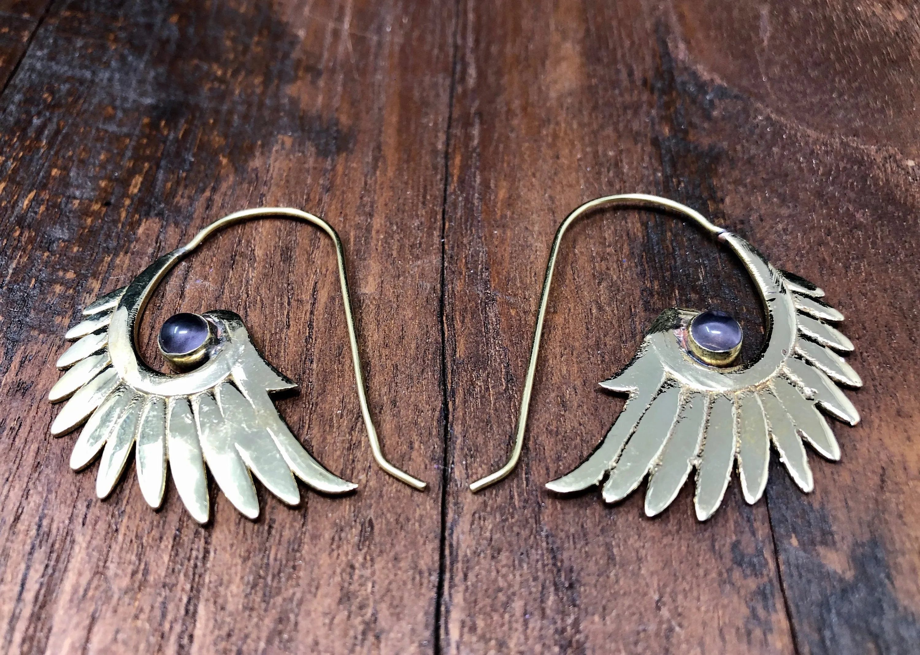 Amethyst Wing Feather Earrings
