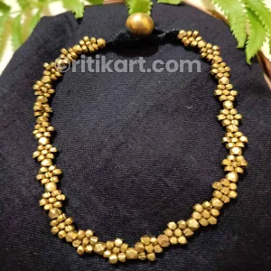 Ancient Dhokra Anklet with Multiple Brass Beads in Black Thread