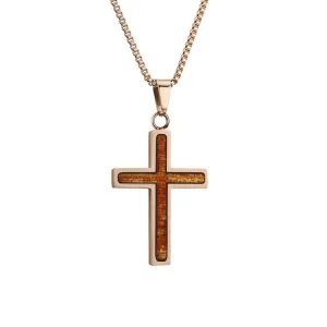 Ancient Kauri Cross Necklace - Rose Gold