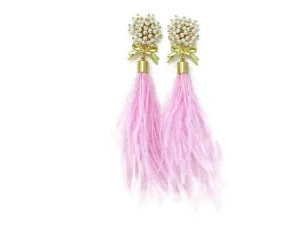 Angel Feather Earrings with Bow-Peony Pink