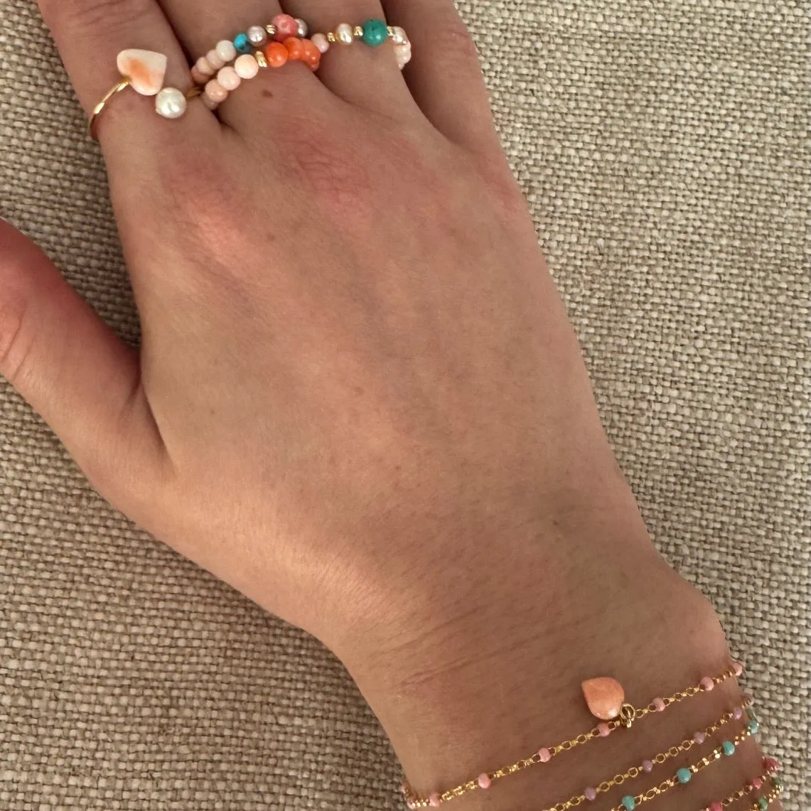 Angel Skin Coral Hug Ring with Pearl