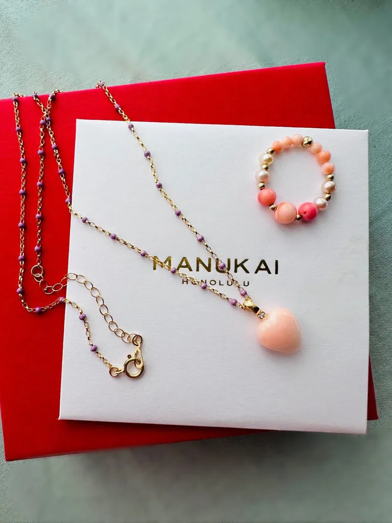 Angel Skin Coral Hug Ring with Pearl