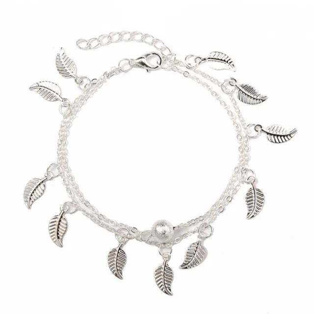 Anklets with Leaves, Bohemian Anklet Bracelet, Ankle Jewelry