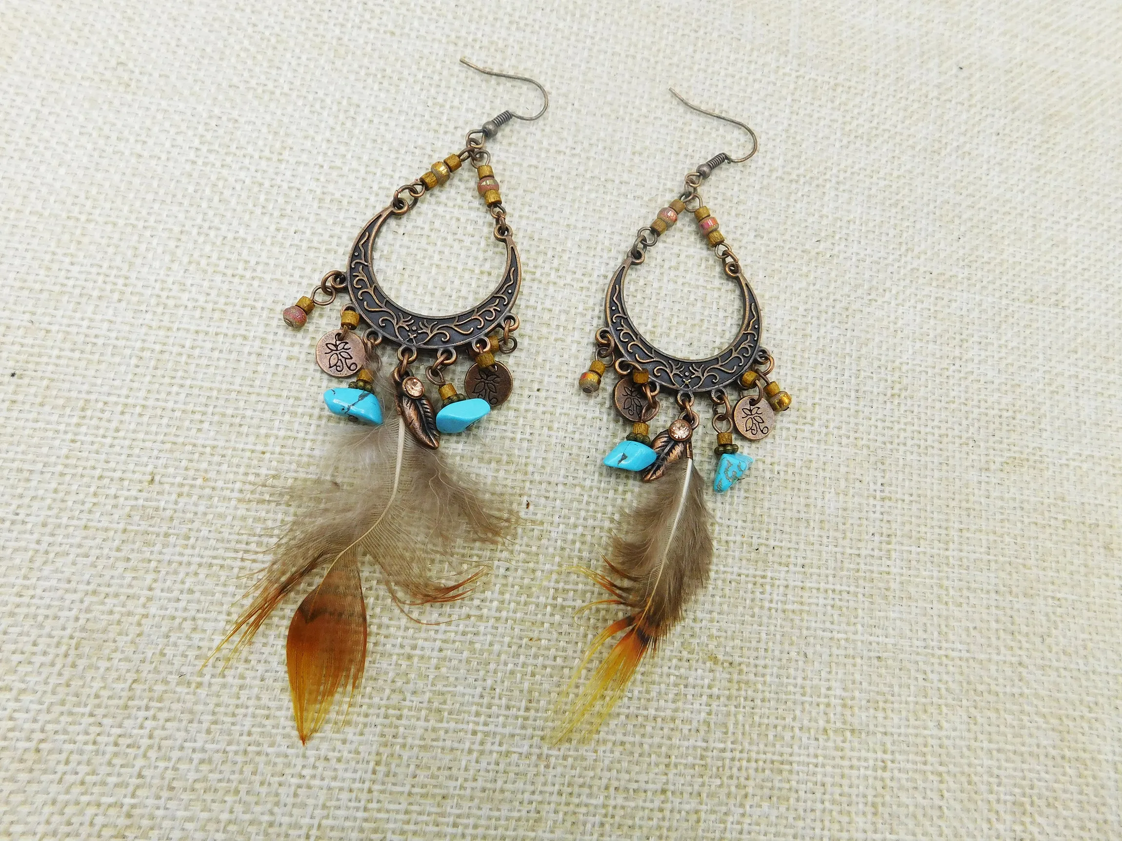 Antique Copper Earrings Fringe Turquoise Women Jewelry Cute