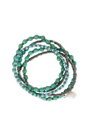 Aqua Pearl Seeds Bracelet - Set of 5