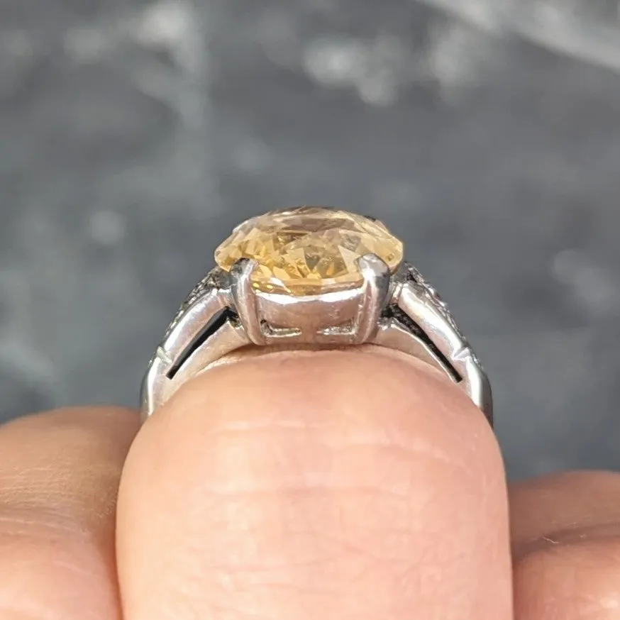Art Deco 5.22 CTW Yellow Ceylon Sapphire Diamond 14 Karat Gold  Antique Ring GIA