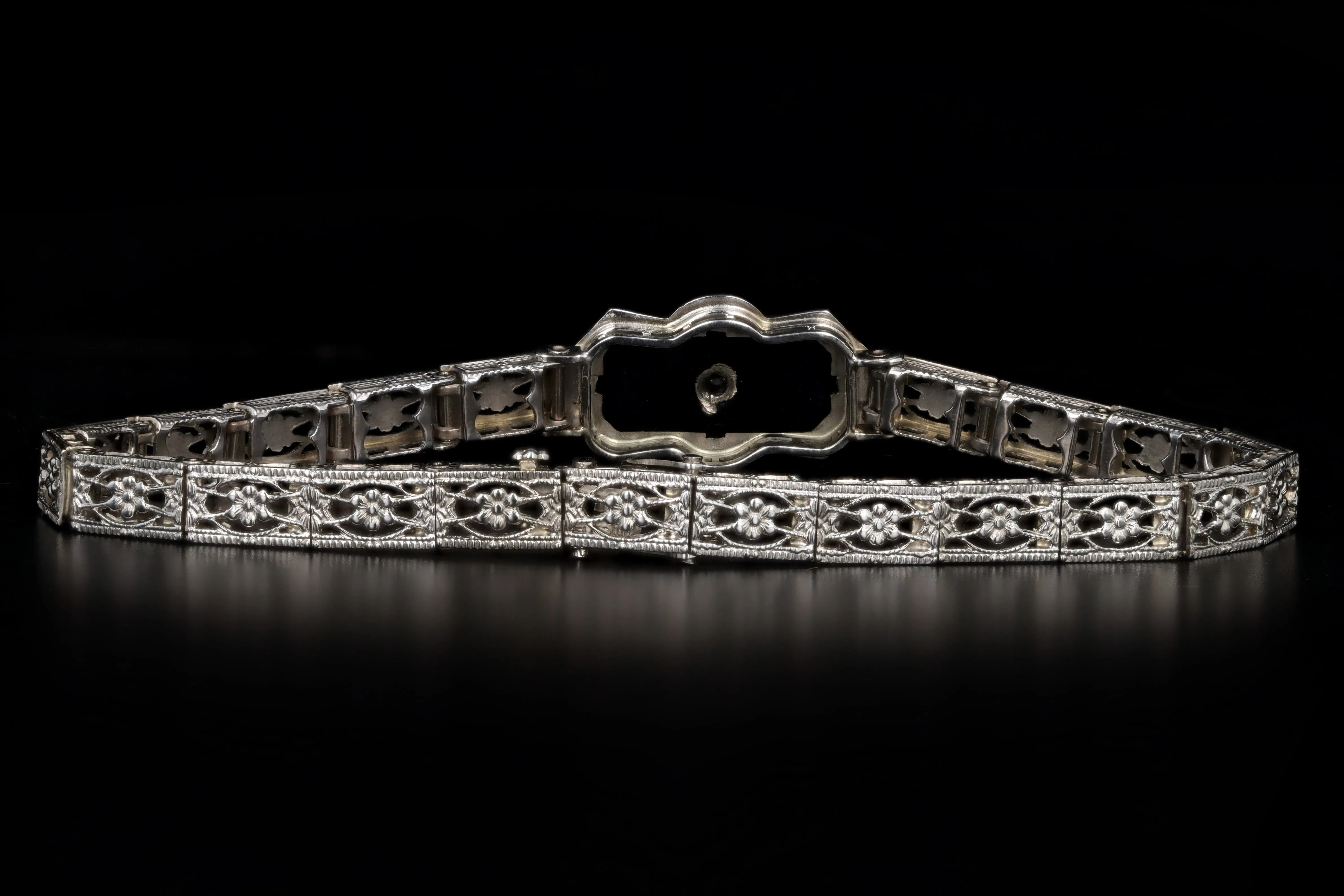 Art Deco Belais 10K White Gold Diamond Filigree Bracelet