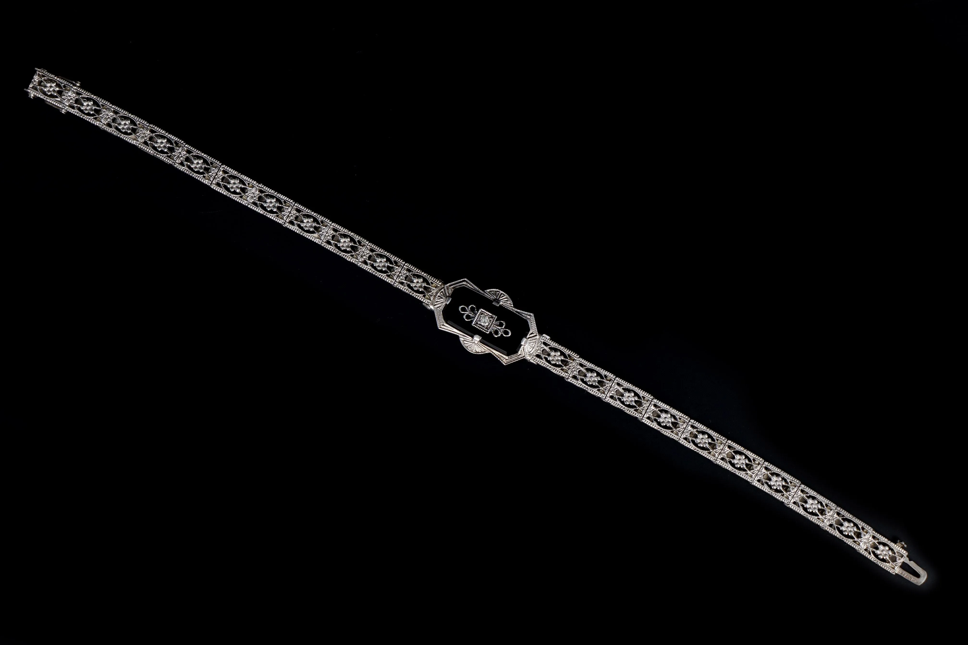 Art Deco Belais 10K White Gold Diamond Filigree Bracelet