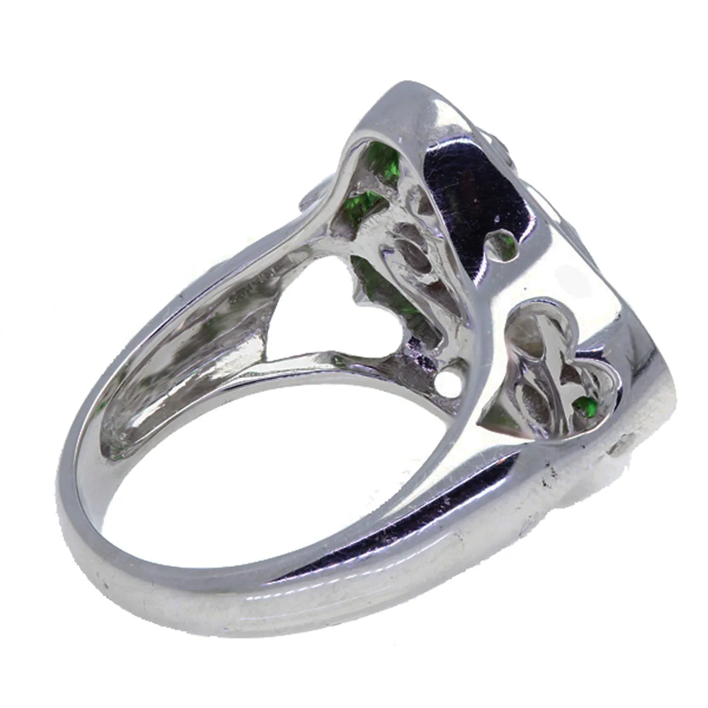 Art Deco Style 18K White Gold Diamond and Tsavorite Ring