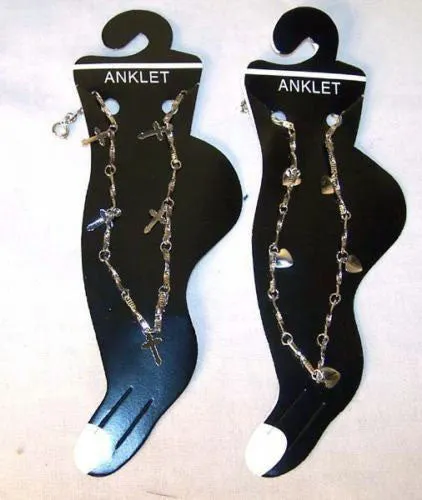 Assorted Designs Ladies Silver Chain Anklets - Wholesale
