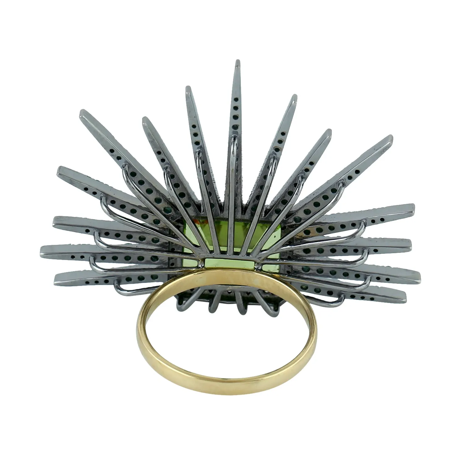 Baguette Cut Peridot Pave Tsavorite Diamond Statement Ring In Gold 925 Silver