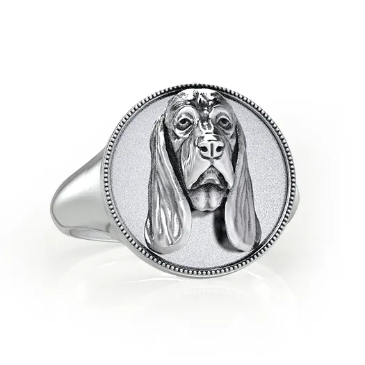 Basset Hound Classic Round with Milgrain Signet Ring