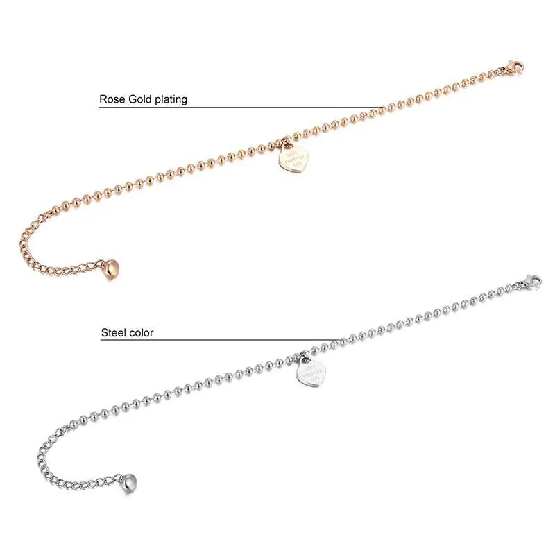Beach Leg bracelet For Women Beaded heart-shaped Pendant stainless steel Chain Anklet