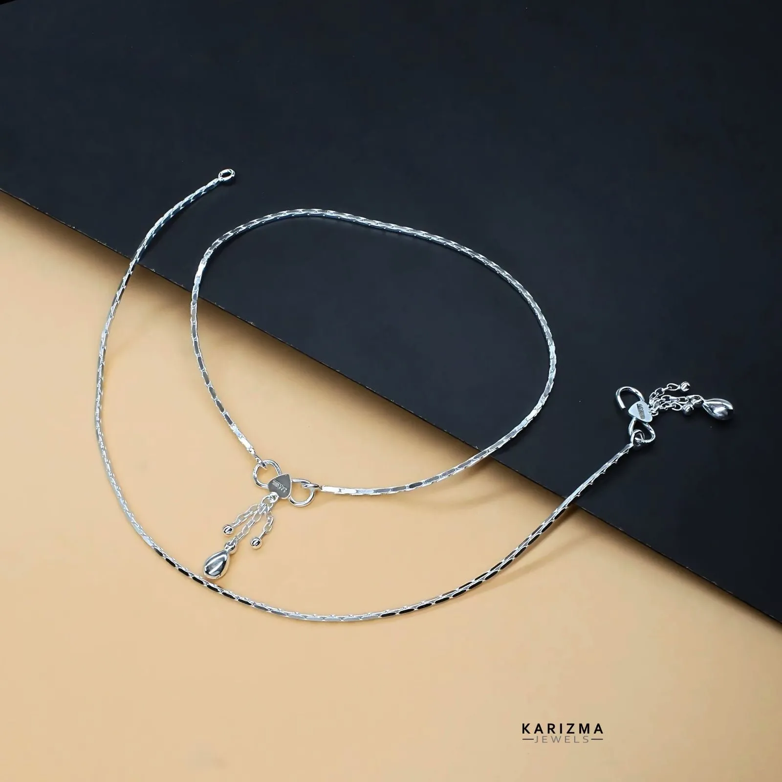 Beach Style 925 Sterling Silver Indian women Anklets Bracelet Pair 10.3"